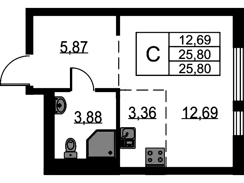 Квартира студия 25.8 м², 2/15 эт., ЖК «Невская Долина»
